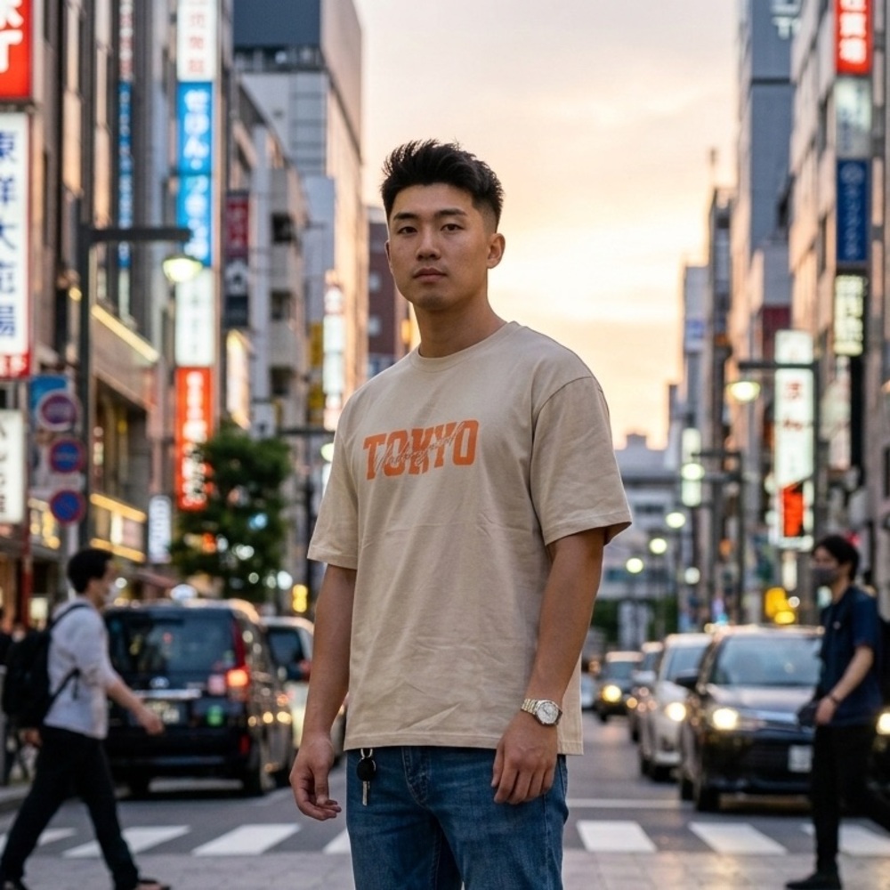 Tan Tokyo Underground Graphic Tee - Orange Print Size Medium